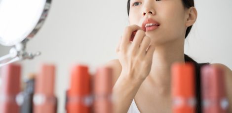 Asian female makeup beauty by lipstick.